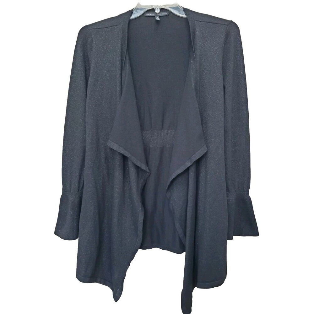 White House Black Market Cashmere Blend Shimmer Bell Sleeve Waterfall Cardigan M